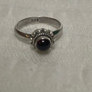 .925 Silver Red Garnet Cabochon Solitaire Ring Size 10